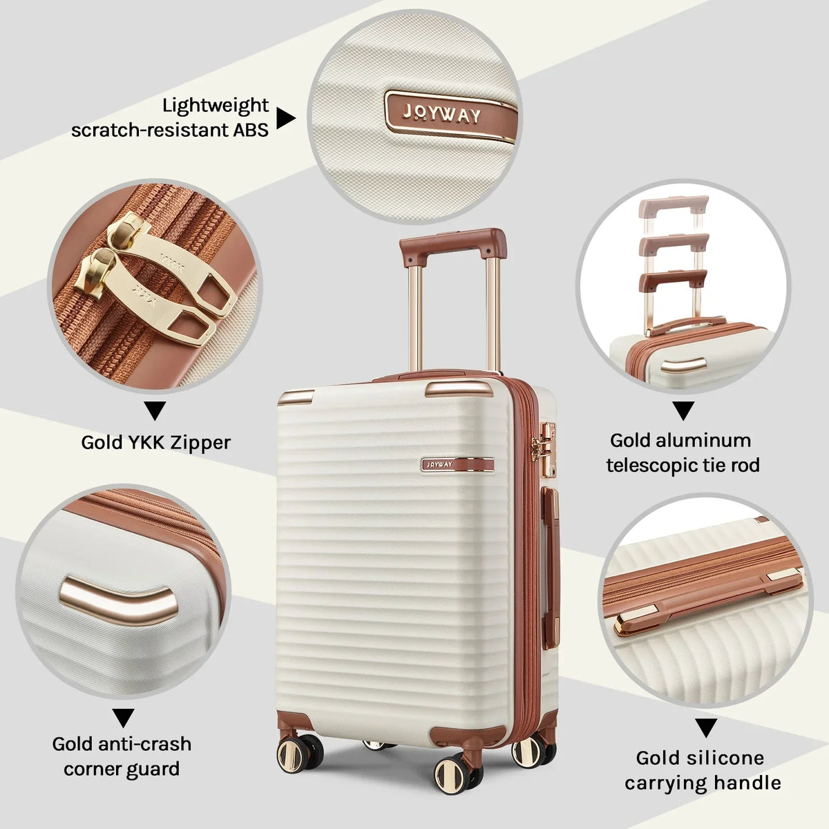 2026 NewJoyway 3-Piece Carry-On Luggage Set with Swivel TSA Lock and Leather Carry Bag