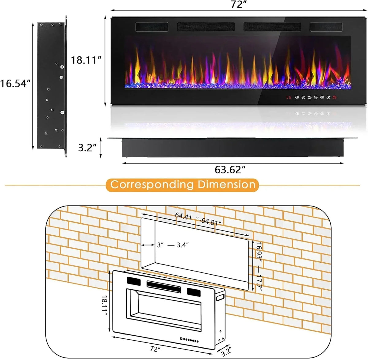 2026 NewVitesse Electric Fireplace 50 in 1500 W
