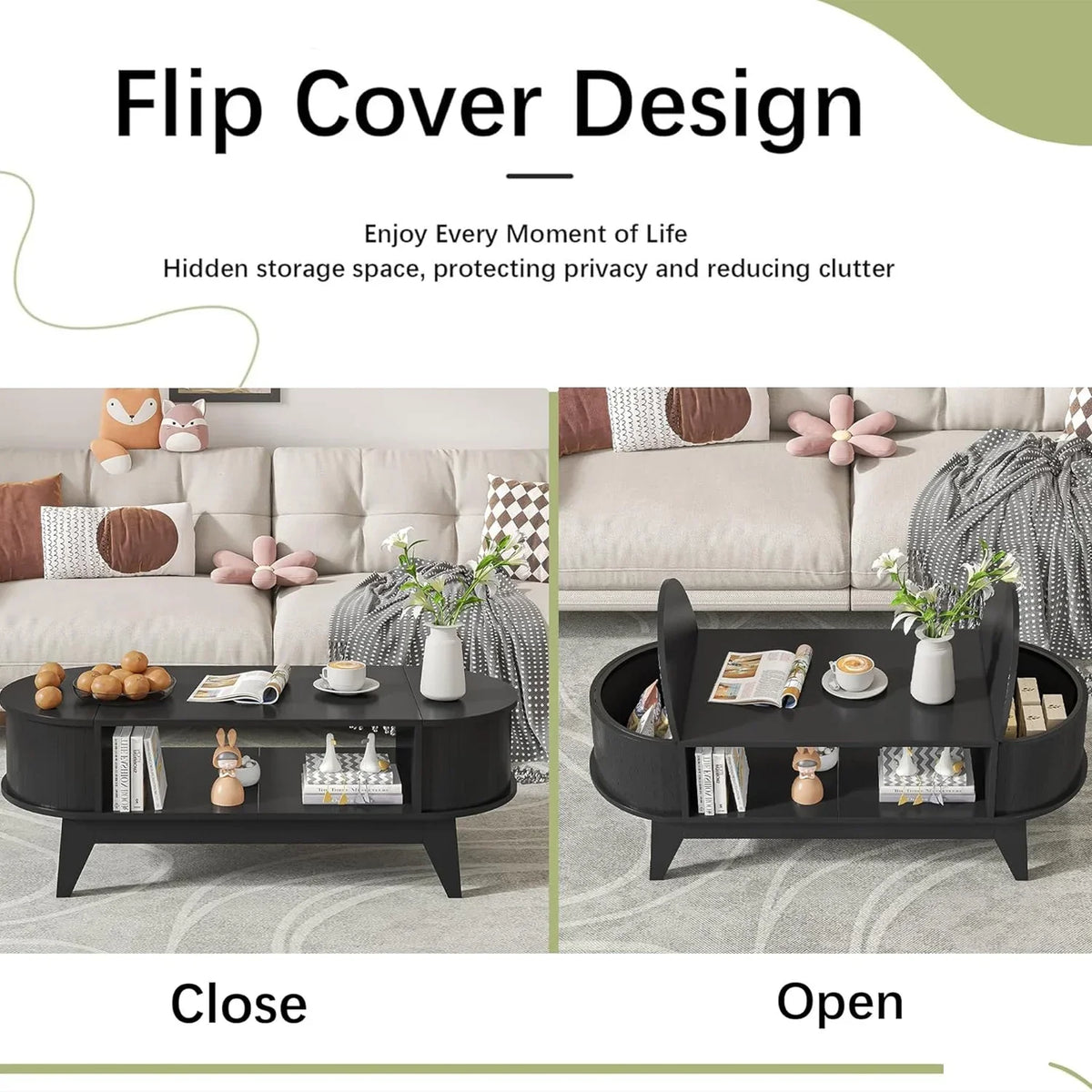 2026 NewFluted Coffee Table with Storage, Modern Coffee Tables, Wood Accent Center Table