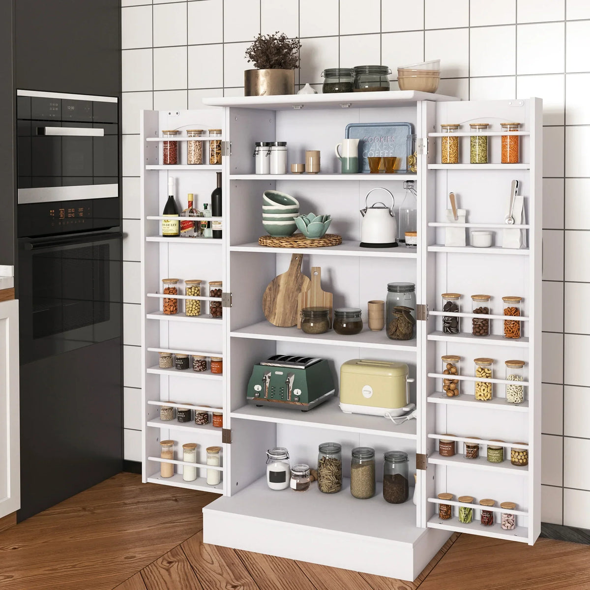 2026 New47 Kitchen Pantry Cabinet, White Buffet Cupboards Sideboard with Doors & Adjustable Shelves, Kitchen