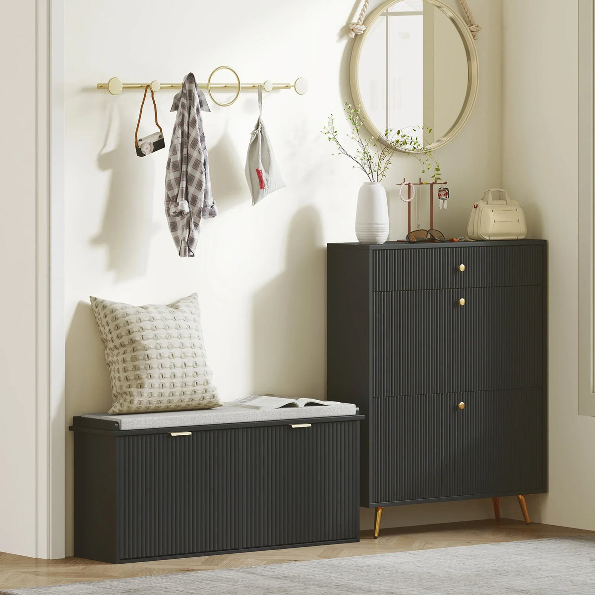 2026 NewHOMCOM Shoe Bench with Padded Seat Cushion and Flip-Drawer, Entryway Bench Holds up to 529lb, 40.9x10.2x18.7 Inches, Black