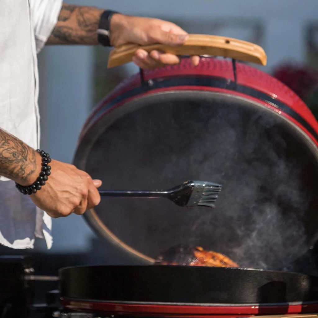 2026 Kamado BONO BBQ - Barbacoa Grande XXL con 10 accesorios - Ø 64 cm Kamado Barbacoa con Accesorios - Parrilla ahumador rojo en la terraza, balcón o jardín