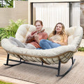 2026 NewRADIATA Beige Double Outdoor Rocking Chair, 2 Person Patio Rocking Egg Chair with Thick Cushion