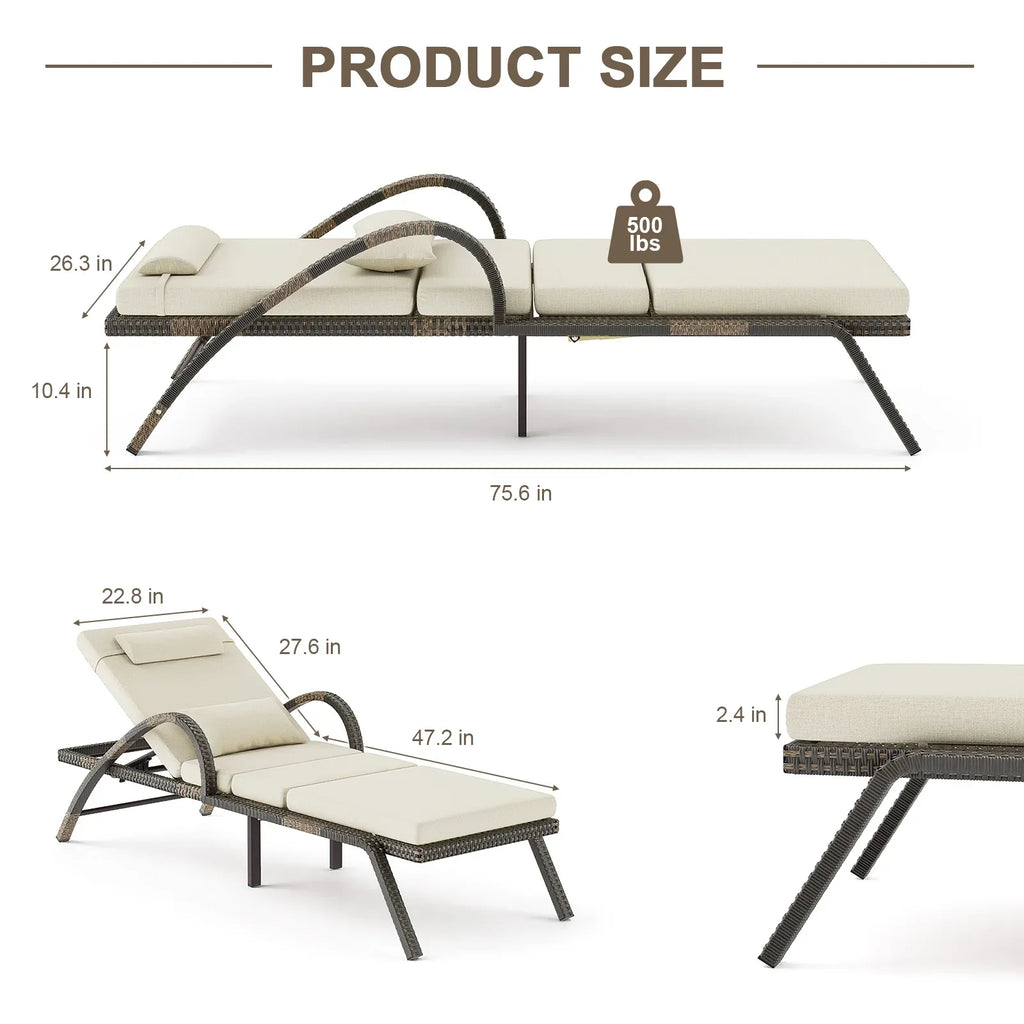 2026 NewMEISSALIVVE 4-Piece Outdoor Lounge Chairs, Pool Chairs with Adjustable 5 Position Backrest, PE Rattan Chaise for Backyard Porch Deck (Gray)