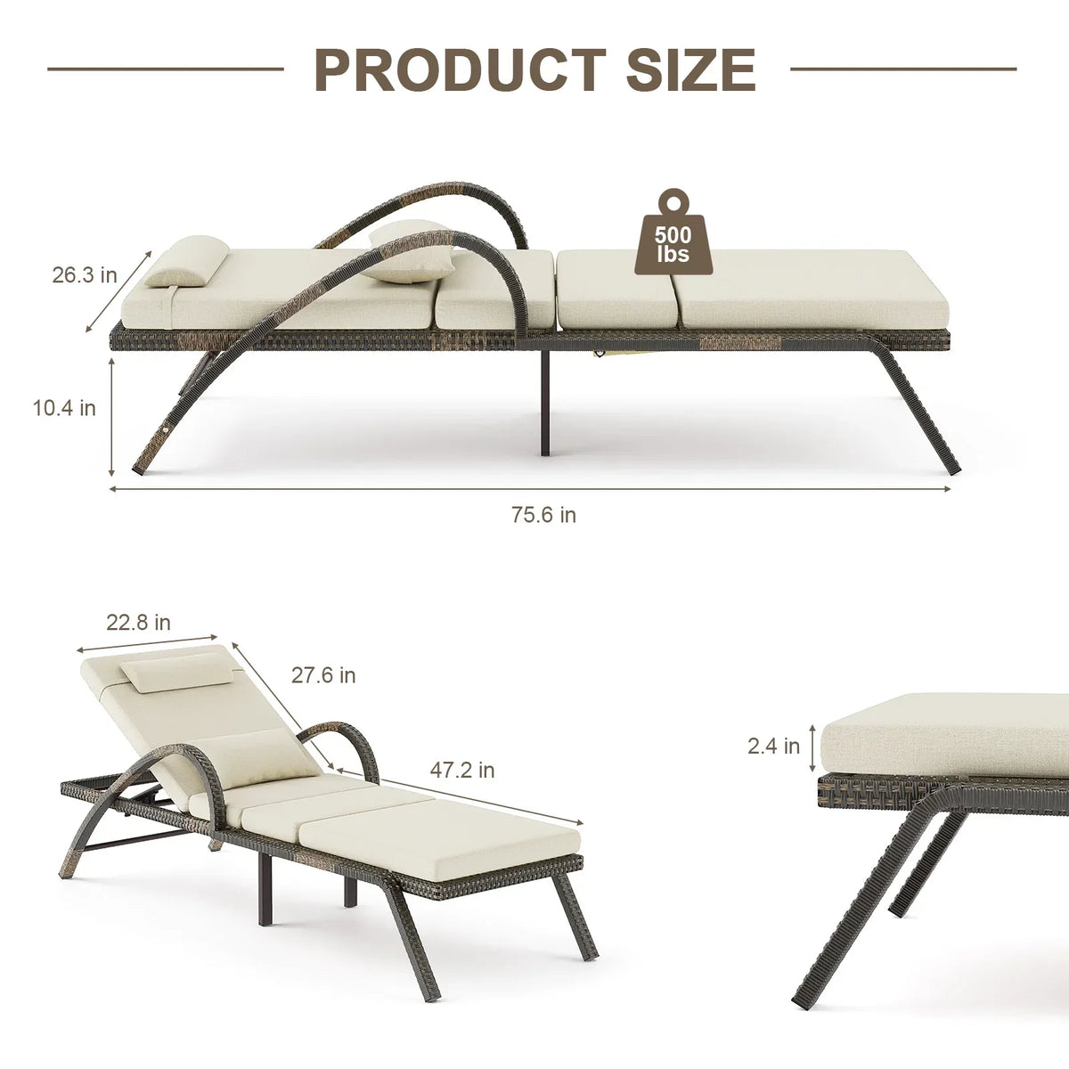 2026 NewMEISSALIVVE 4-Piece Outdoor Lounge Chairs, Pool Chairs with Adjustable 5 Position Backrest, PE Rattan Chaise for Backyard Porch Deck (Gray)