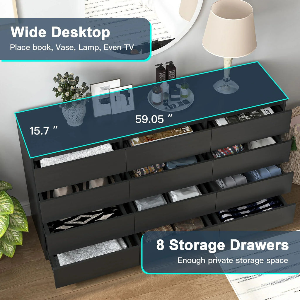 2026 NewResenkos Modern Mid Century 6 Drawer Wide Dressers Chests for Bedroom, Chest of Drawer Organizer Grey