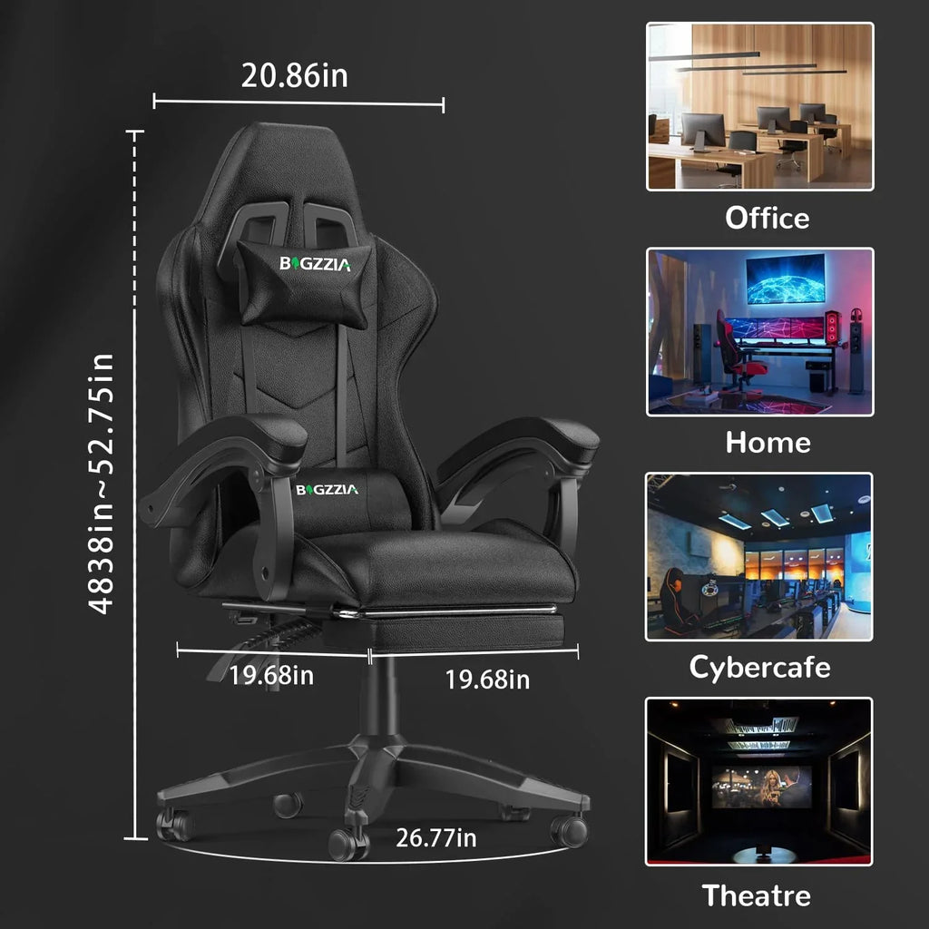 2026 NewBigzzia Gaming Chair Office Chair, Ergonomic Game Chair with Height Adjustable Headrest and Lumbar Support for Adults Teens, Black & White