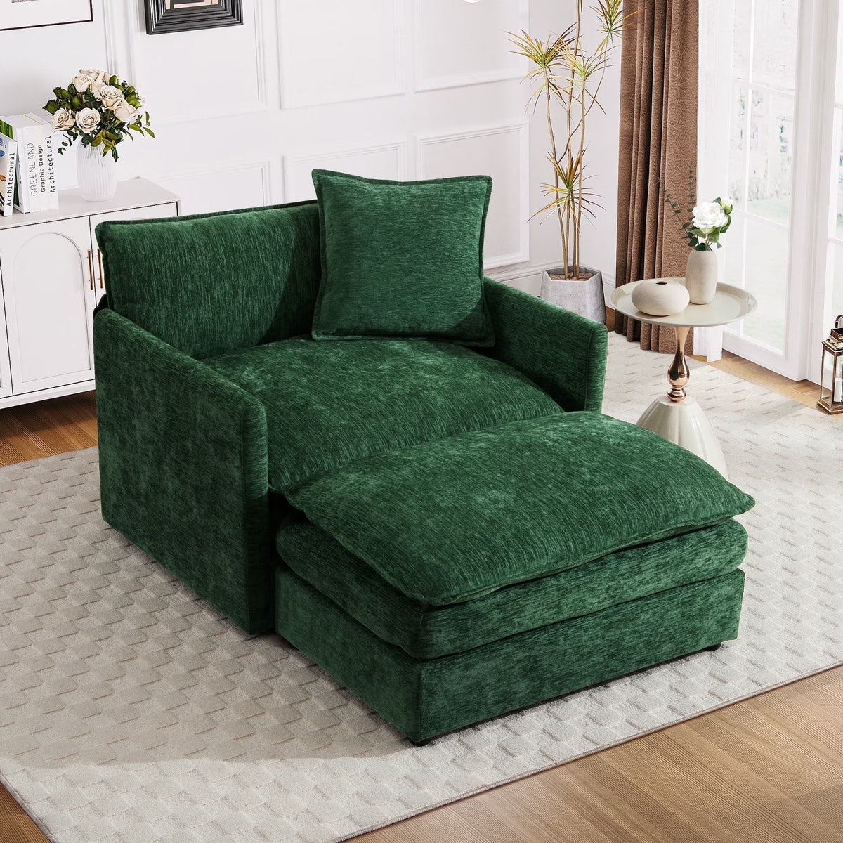 2026 NewMuumblus Oversized Lounge Chair with Ottoman, Cloud Accent Armchair for Living Room, Beige Chenille