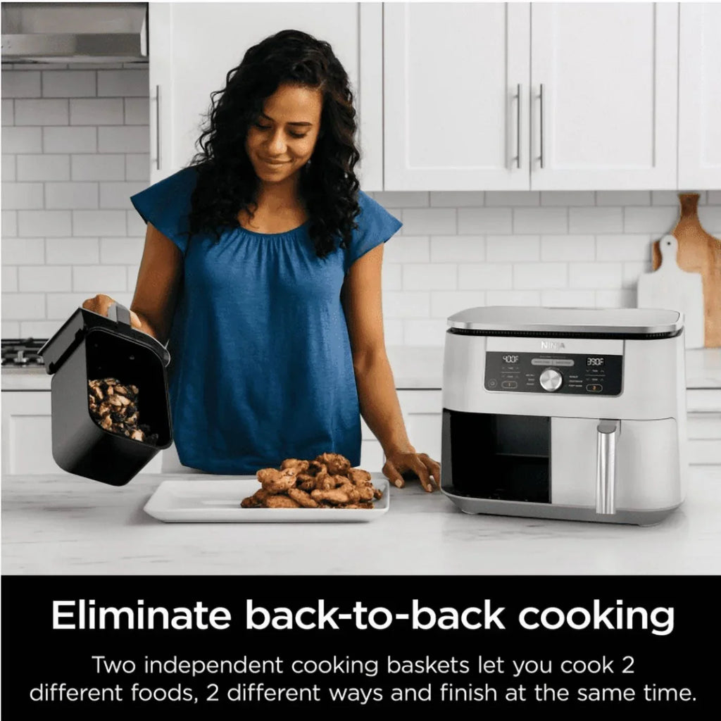 2026 NewNinja Foodi 6-in-1, 8 Quart 2-Basket Air Fryer with DualZone Technology -White