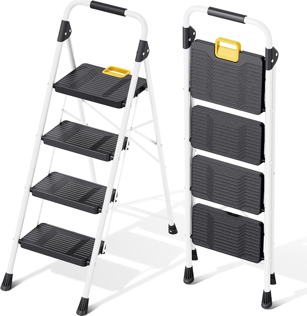 2026 KINGRACK Escalera Plegable 4 Peldaños, Carga hasta 150 kg, con Bloqueo de Seguridad, Pedales Anchos Antideslizantes, Pasamanos, Escalera Doméstica Ligera de Acero Hogar Cocina Oficina Armarios, Blanco