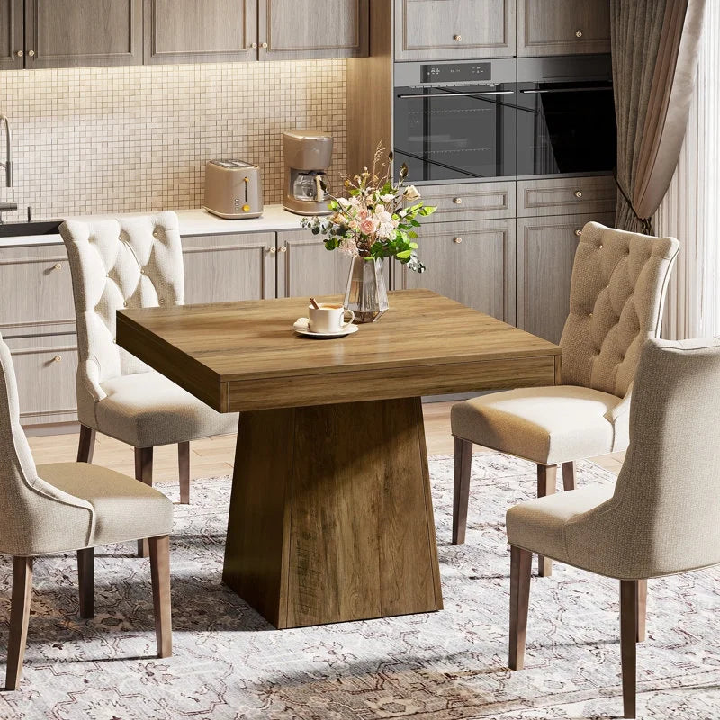 2026 NewTribesigns Square Dining Table for 4, 31.5-Inch Kitchen Table Small Dinner Table with Sturdy Pedestal Base, Farmhouse Dining Room Table for Home Dining Room, Living Room, Kitchen, Vintage Brown