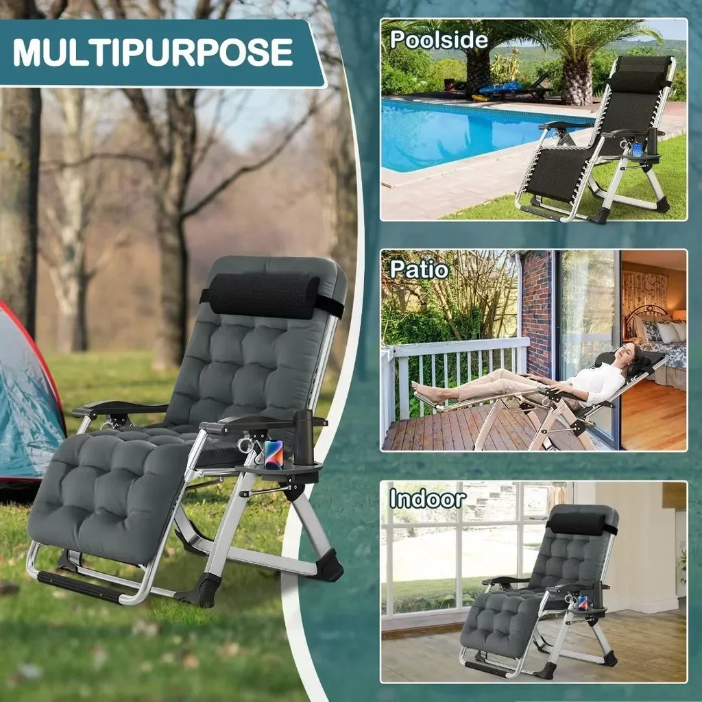 2026 NewNAIZEA 2 Pack Zero Gravity Chair, Foldable Portable Lawn Recliner with Cushion, Headrest, Cup Holder, Black