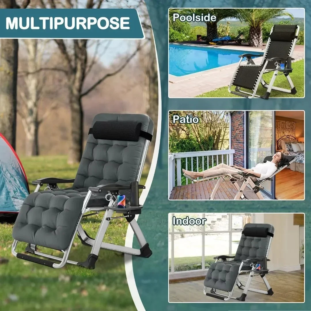 2026 NewNAIZEA 2 Pack Zero Gravity Chair, Foldable Portable Lawn Recliner with Cushion, Headrest, Cup Holder, Black
