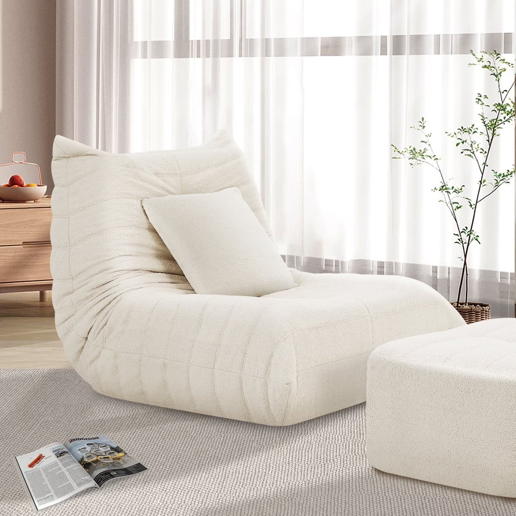 2026 NewVFD Bean Bag Chairs for Adults, Beanbag Chair with Ottoman Lounge Sofa Memory Foam Comfy Reading Chair for Bedroom & Living Room, Lazy Floor Sofa Couch