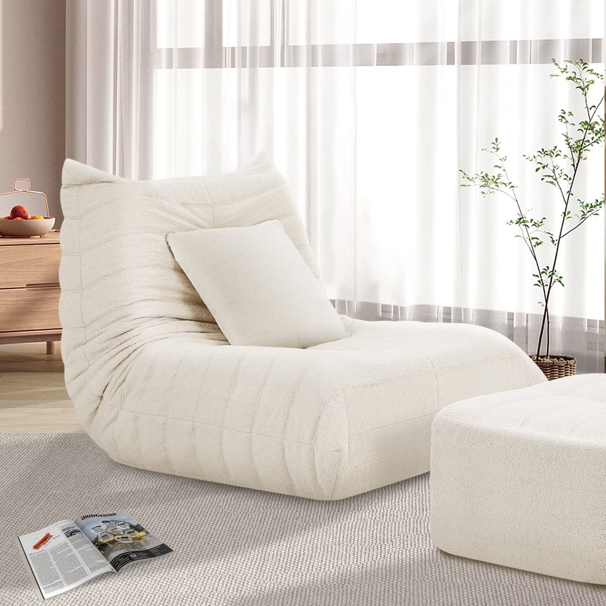2026 NewVFD Bean Bag Chairs for Adults, Beanbag Chair with Ottoman Lounge Sofa Memory Foam Comfy Reading Chair for Bedroom & Living Room, Lazy Floor Sofa Couch