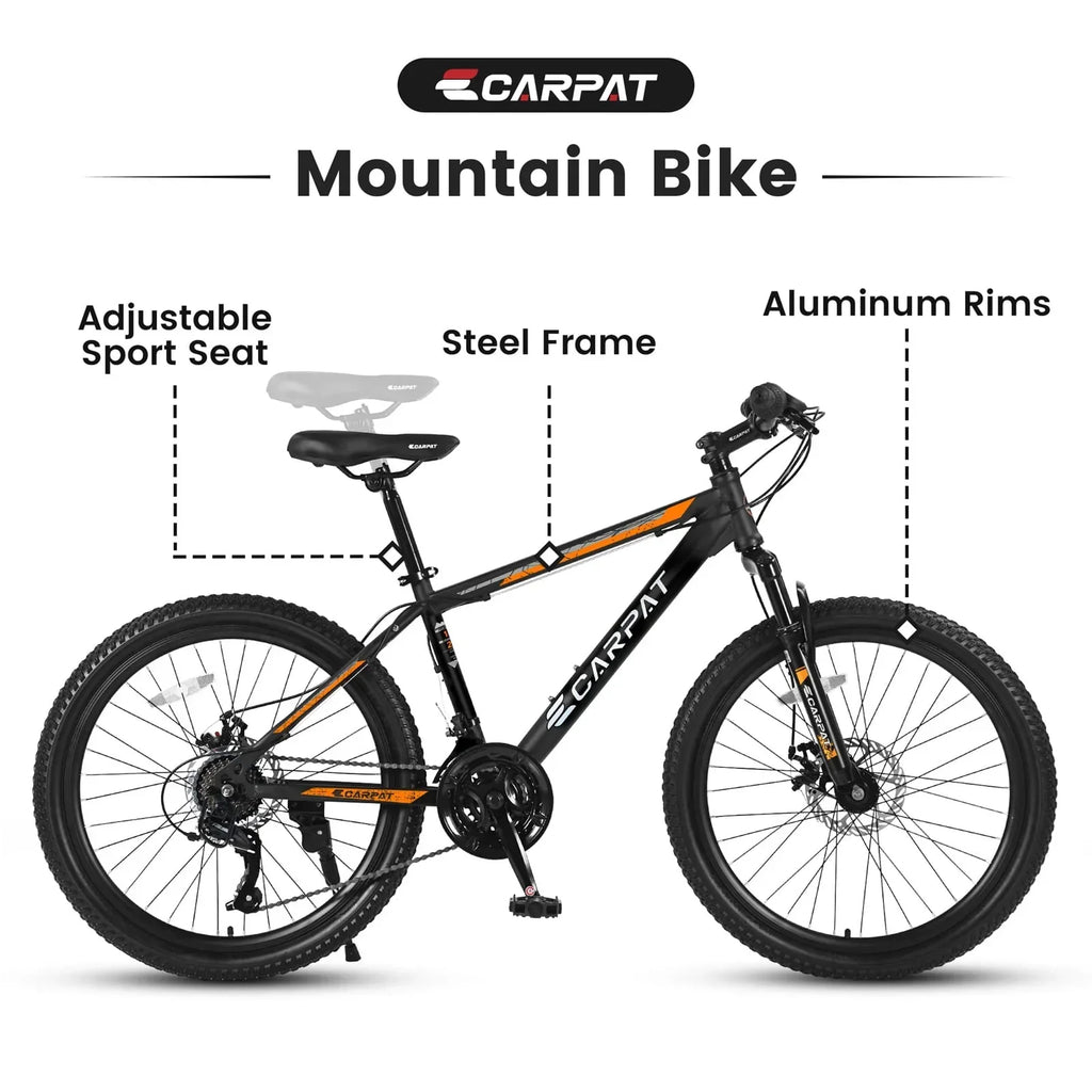 2026 New26" Mountain Bike for Adult, 21 Speed MTB with High-carbon Steel Frame, Orange