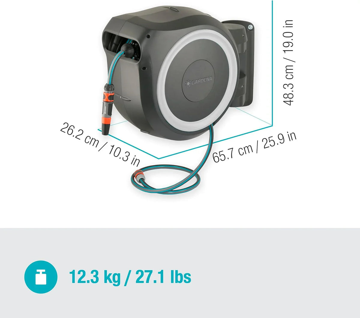 2026 Enrollador de manguera de pared Gardena Rollup L (blanco) de 30 m con 1 aspersor Comfort Multi-Sprinkler, guía de manguera integrada, manguera de calidad de 30 m y soporte de montaje auxiliar (18627-38)