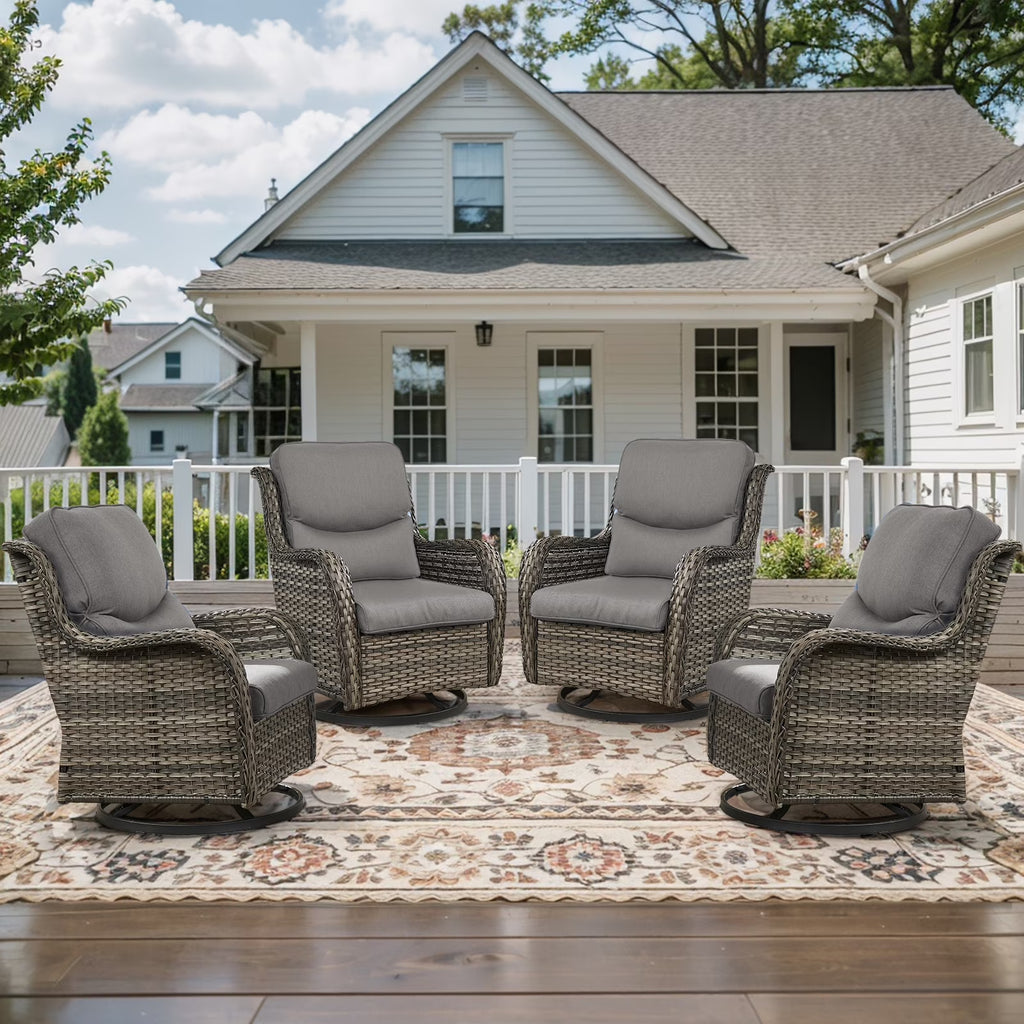 2026 NewPOCASSY Patio Swivel Chairs, Outdoor Wicker Swivel Glider Rocking Chairs with High Back and Thick Cushions for Porch Deck - Set of 2, Beige