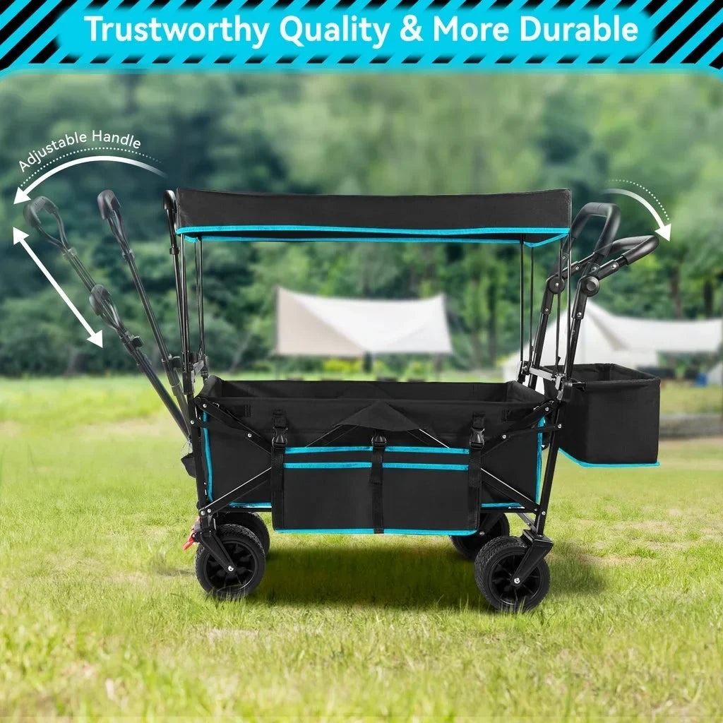 2026 NewVECUKTY Collapsible Garden Wagon Cart with Removable Canopy Black