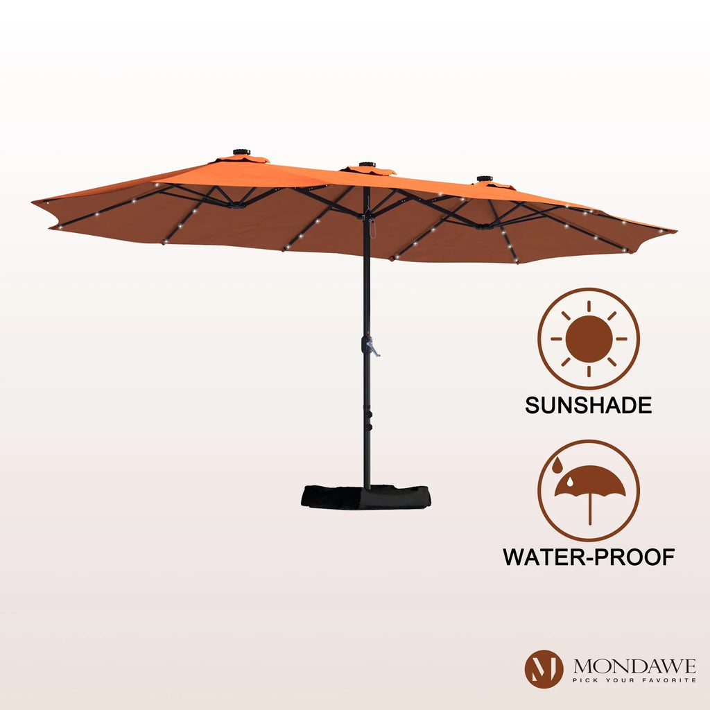 2026 NewMondawe 15ft Patio Umbrella Rectangular Outdoor Market Umbrella with Base and LED Lights Beige