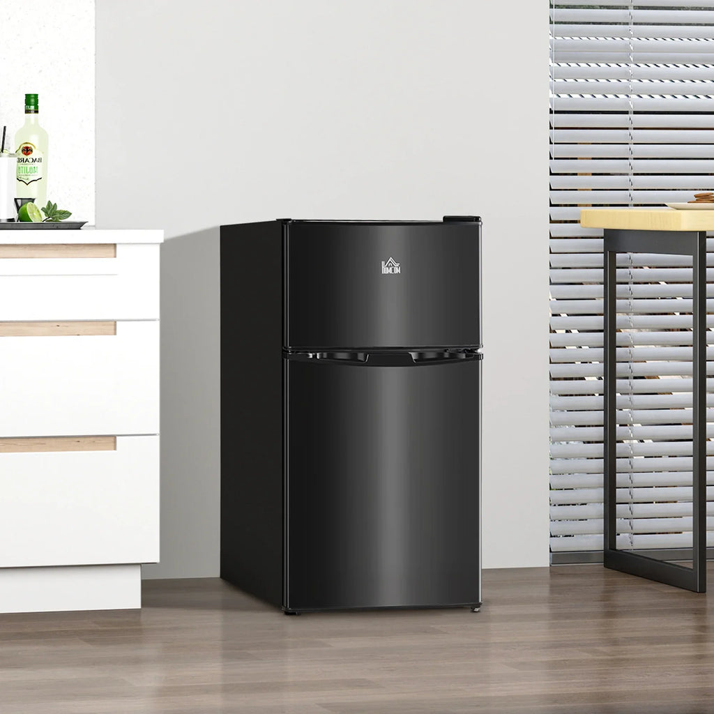 2026 New3.2 Cu.Ft Mini Fridge with Freezer, Double Door Compact Refrigerator with Adjustable Thermostat, Shelf and Reversible Door for Bedroom, Dorm, Home Office, Energy Efficient, Black