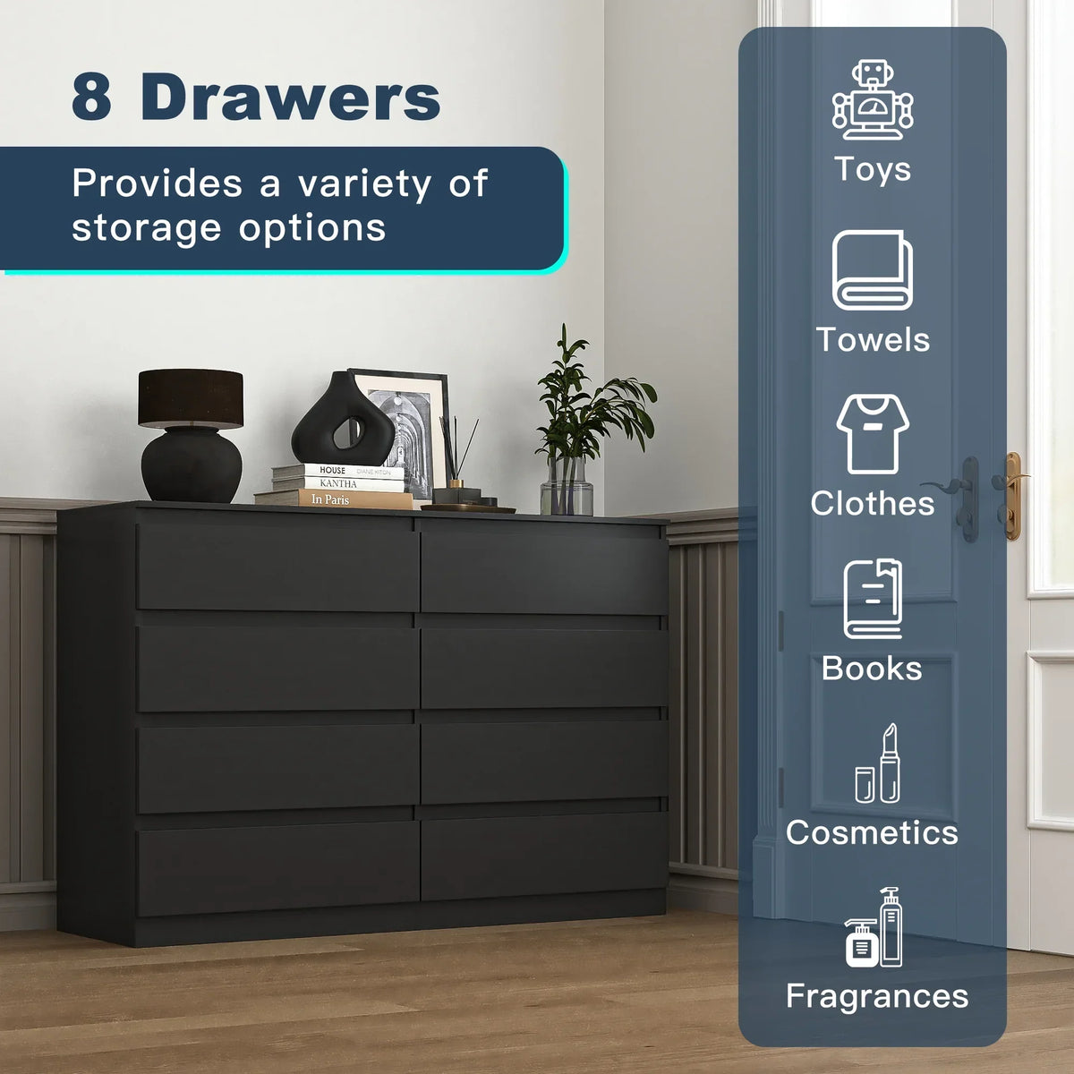 2026 NewResenkos Modern Mid Century 6 Drawer Wide Dressers Chests for Bedroom, Chest of Drawer Organizer Grey