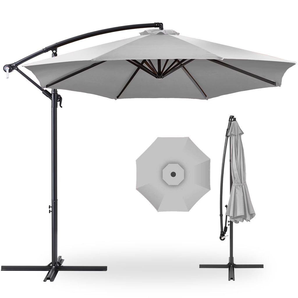 2026 NewBest Choice Products 10ft Offset Hanging Outdoor Market Patio Umbrella w/ Easy Tilt Adjustment - Tan