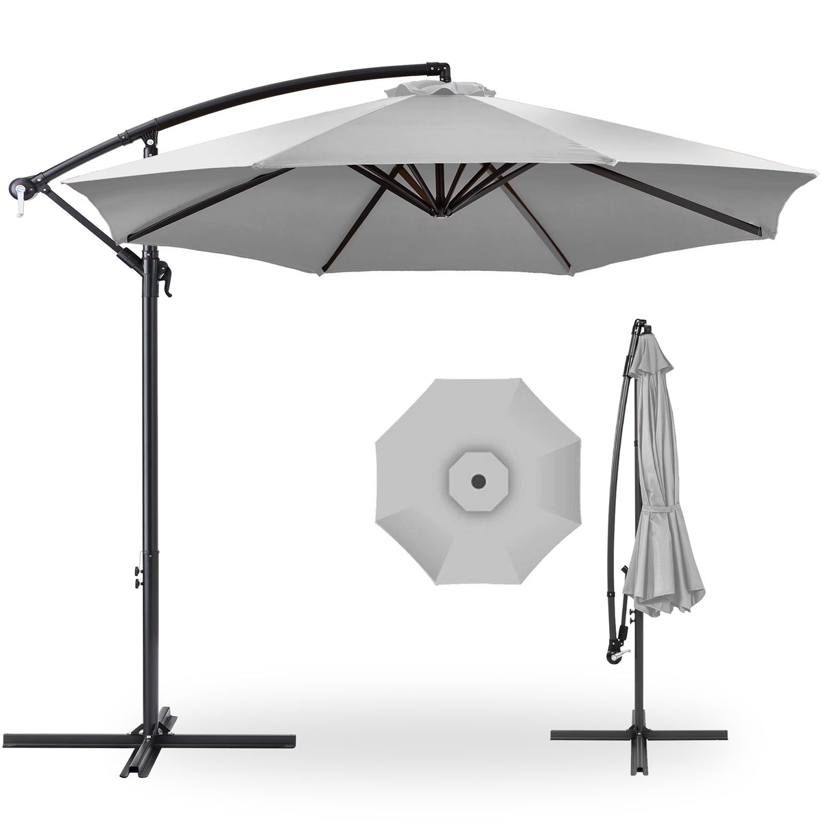 2026 NewBest Choice Products 10ft Offset Hanging Outdoor Market Patio Umbrella w/ Easy Tilt Adjustment - Tan
