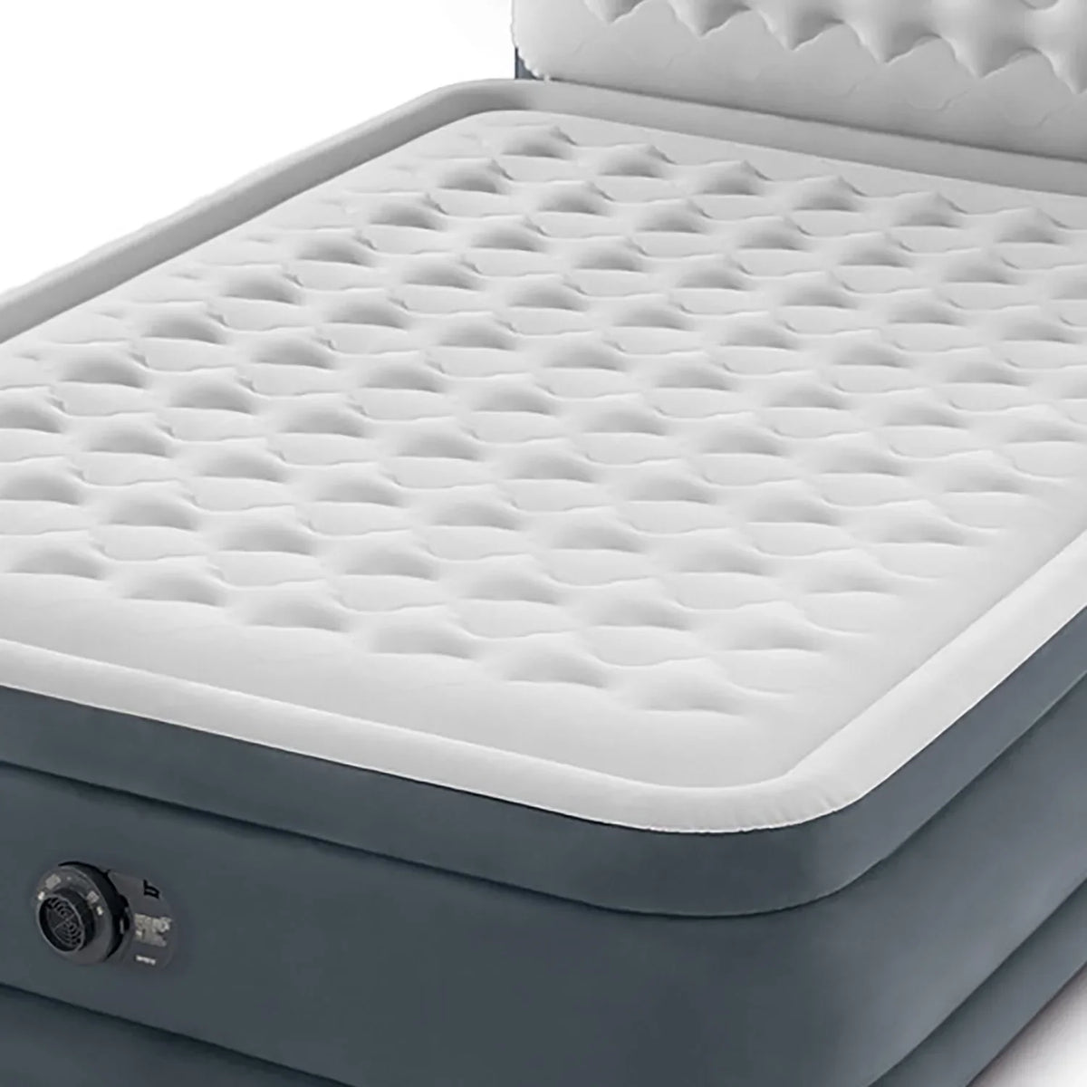 2026 NewIntex: Dura-Beam Deluxe: Ultra Plush Headboard Airbed - Queen - Gray, 18" Inflatable Mattress, Built-In Pump, Fiber-Tech, Carry Bag, 600lb Cap 64447ED