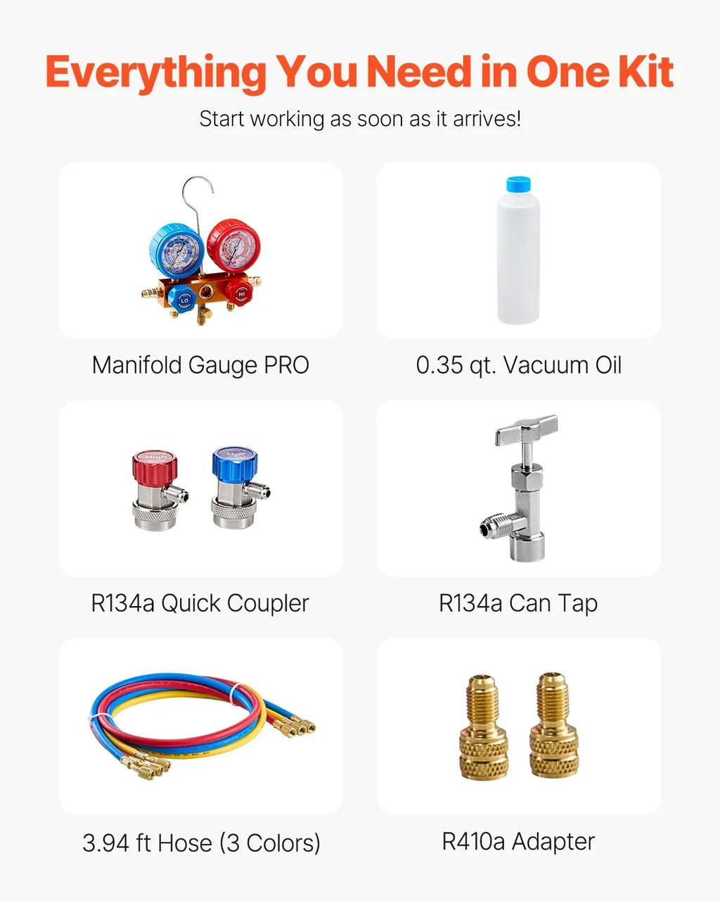 2026 NewVEVOR 3.5 CFM AC Vacuum Pump and Gauge Set,Single Stage Rotary Vane HVAC Air Vacuum Pump,A/C Refrigerant Manifold Gauge Kit, with Hoses,for R134a,R12,R22,R502a,R410A,R404,R407C Refrigerants