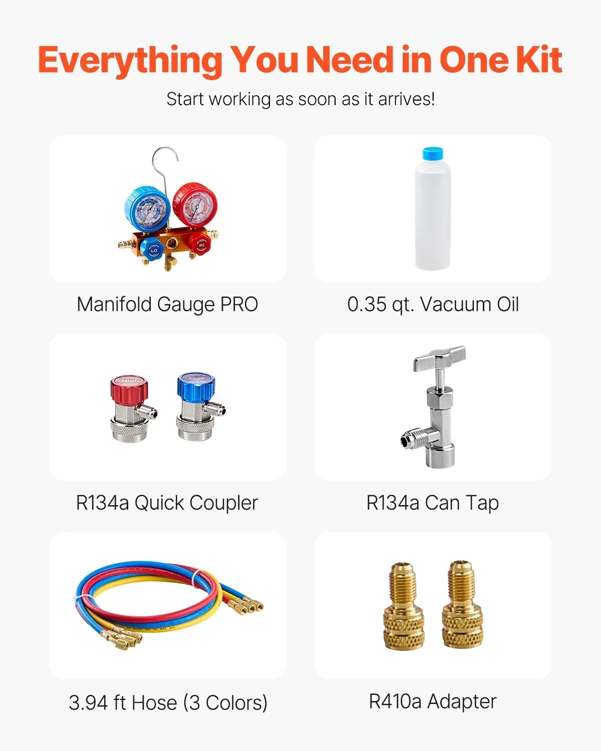 2026 NewVEVOR 3.5 CFM AC Vacuum Pump and Gauge Set,Single Stage Rotary Vane HVAC Air Vacuum Pump,A/C Refrigerant Manifold Gauge Kit, with Hoses,for R134a,R12,R22,R502a,R410A,R404,R407C Refrigerants
