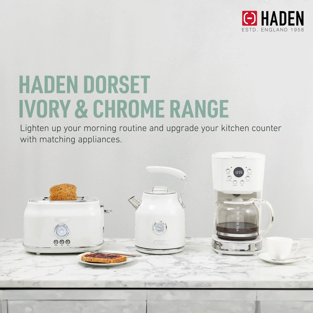 2026 NewHaden Dorset 1.7 Liter Electric Water Kettle with Base, Putty & Chrome