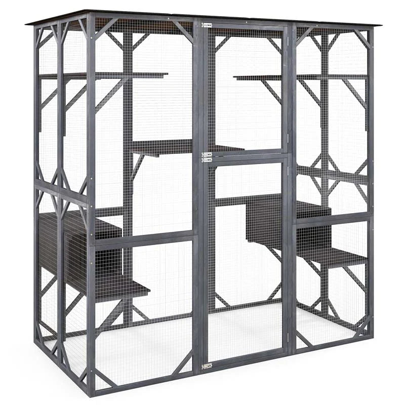 2026 Casa para gatos grande de 180 cm de altura, recinto exterior para gatos, caseta para gatos con acceso directo, jaula de madera para gatos con 7 plataformas.