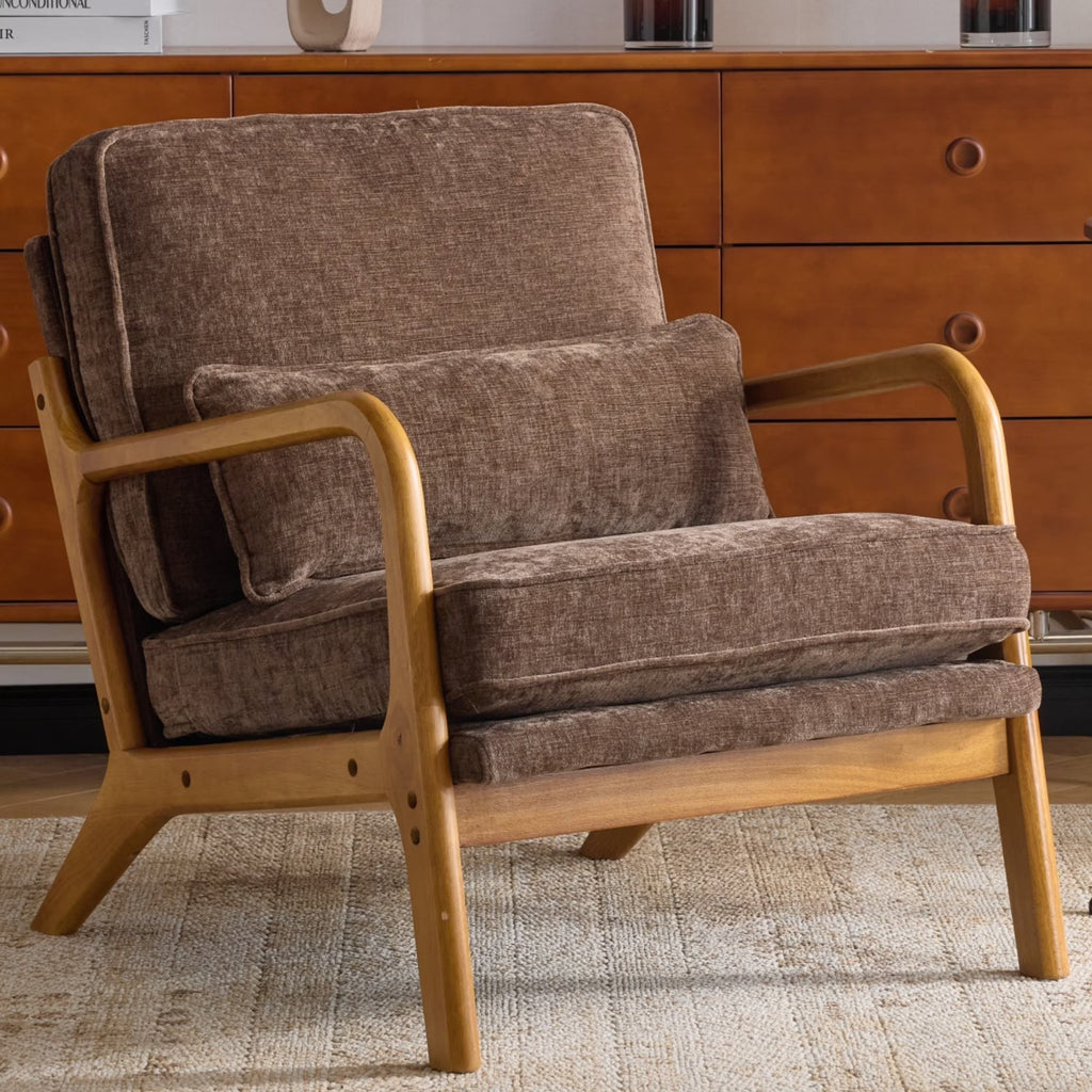 2026 NewKtaxon Accent Chair Corduroy Upholstered Armchair, Reading Club Chair with Pillow and Solid Wood Frame for Living Room Bedroom Furniture Off White