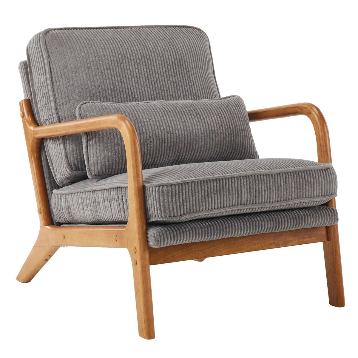 2026 NewKtaxon Accent Chair Corduroy Upholstered Armchair, Reading Club Chair with Pillow and Solid Wood Frame for Living Room Bedroom Furniture Off White
