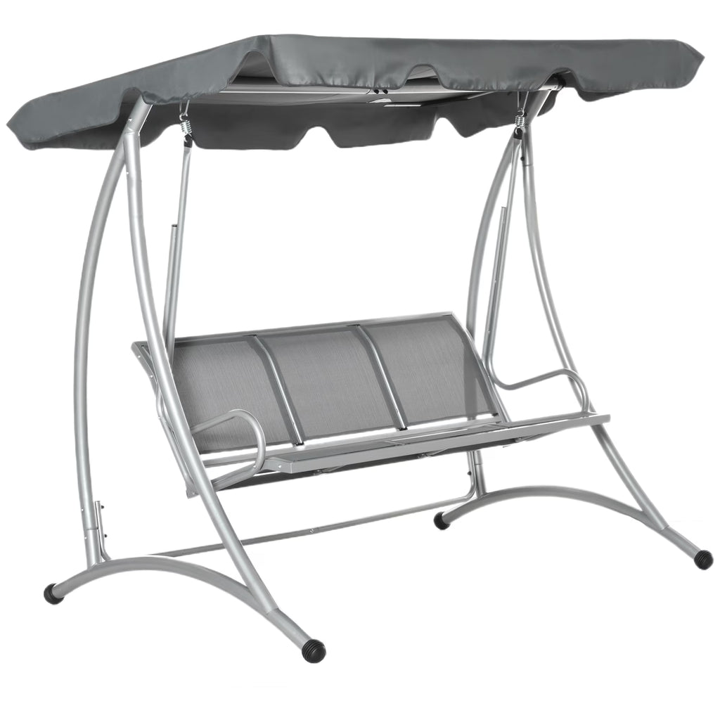 2026 NewOutsunny 3 Person Patio Swing Seats, Porch Swing with Stand & Adjustable Canopy, Heavy Duty Outdoor Swing Chair Bench for Adults, Black