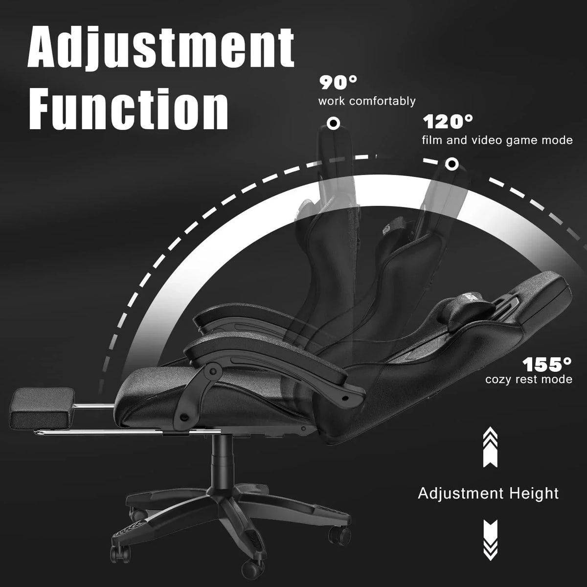 2026 NewBigzzia Gaming Chair Office Chair, Ergonomic Game Chair with Height Adjustable Headrest and Lumbar Support for Adults Teens, Black & White