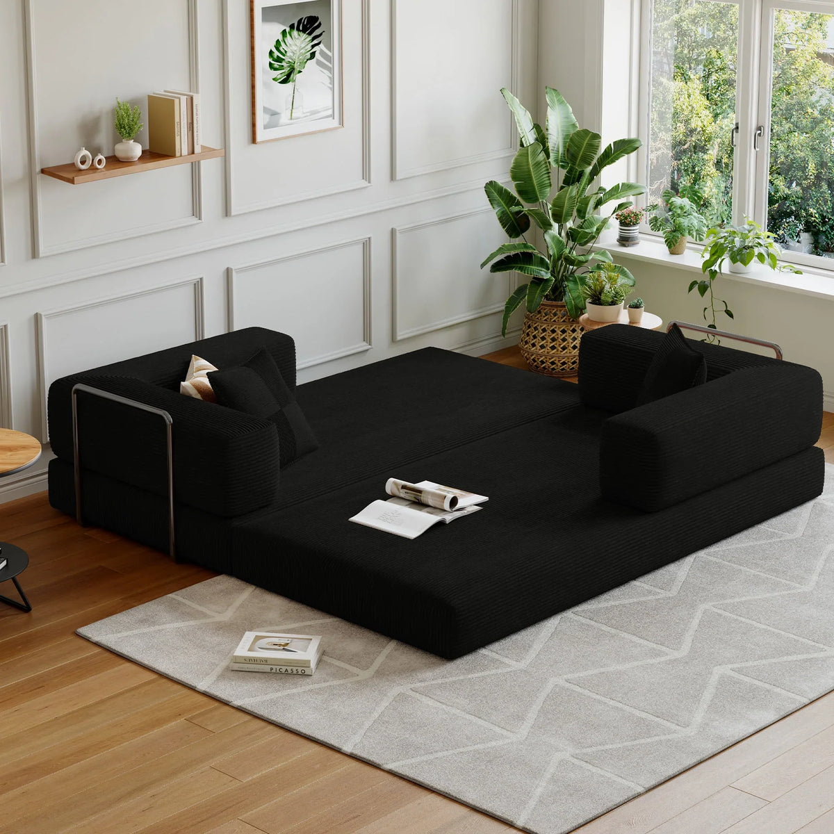 2026 NewConvertible Sleeper Sofa Bed,Compressed Floor Boneless Couch,Modular Modern Corduroy Sofa for Living Room Bedroom -with Fixed-Shape Frame and Support Armrest,Easy Assembly(Green)