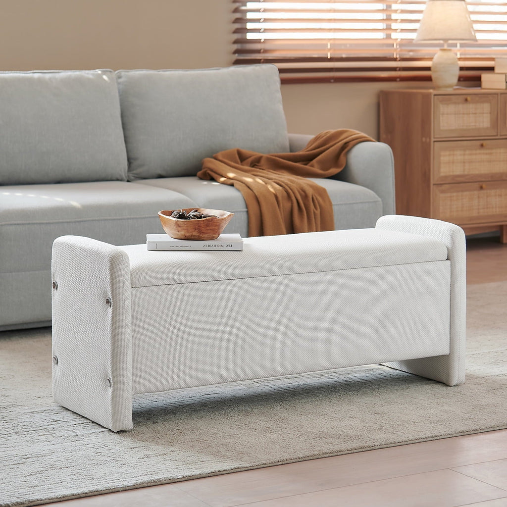2026 NewPinmoco 44" Storage Ottoman Bench, Upholstered Entryway Bench with Storage End of Bed Bench for Bedroom& Living Room, Corduroy Gray