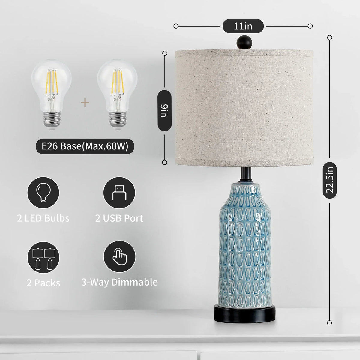 2026 NewCinkeda Table Lamp Set of 2 for Living Room Bedroom with USB Ports AC Outlet 3 Way Dimmable Touch Nightlight Farmhouse White Floral Nightstand Bedside Lamps