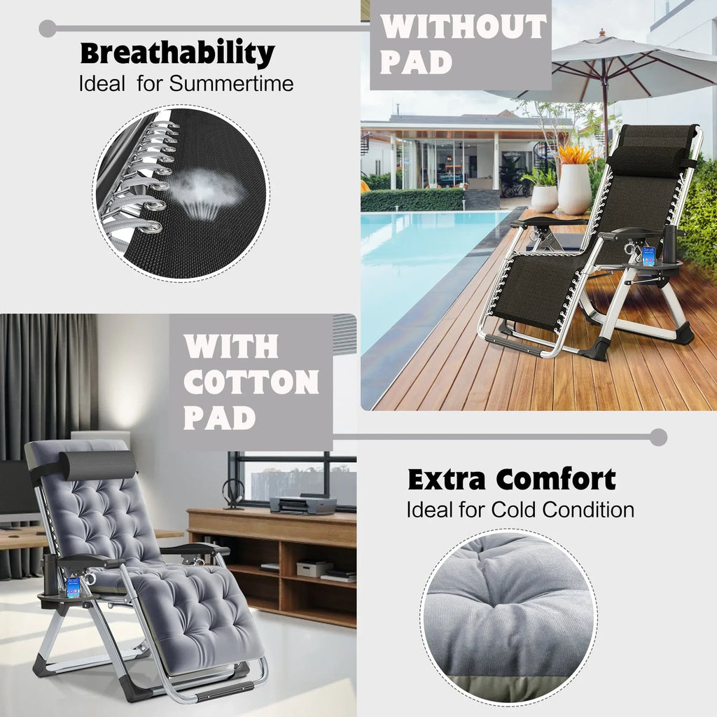 2026 NewNAIZEA 2 Pack Zero Gravity Chair, Foldable Portable Lawn Recliner with Cushion, Headrest, Cup Holder, Black