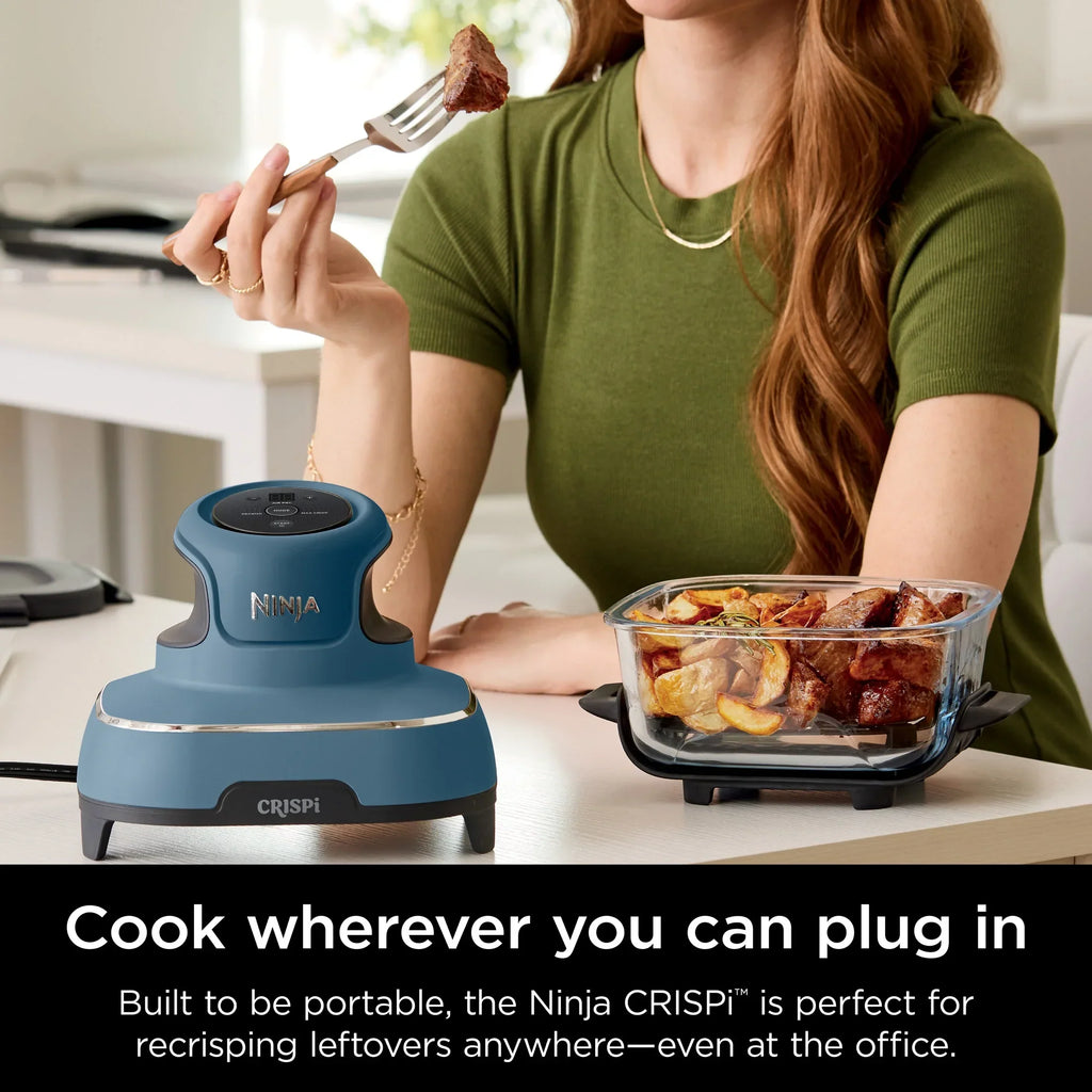 2026 NewNinja Crispi 3-in-1 Portable Glass Air Fryer Cooking System, 1500W, 4-Qt & 5-Cup TempWare Glass Containers with Storage Lids, Microwave, Freezer & Dishwasher Safe, White, FN100WH