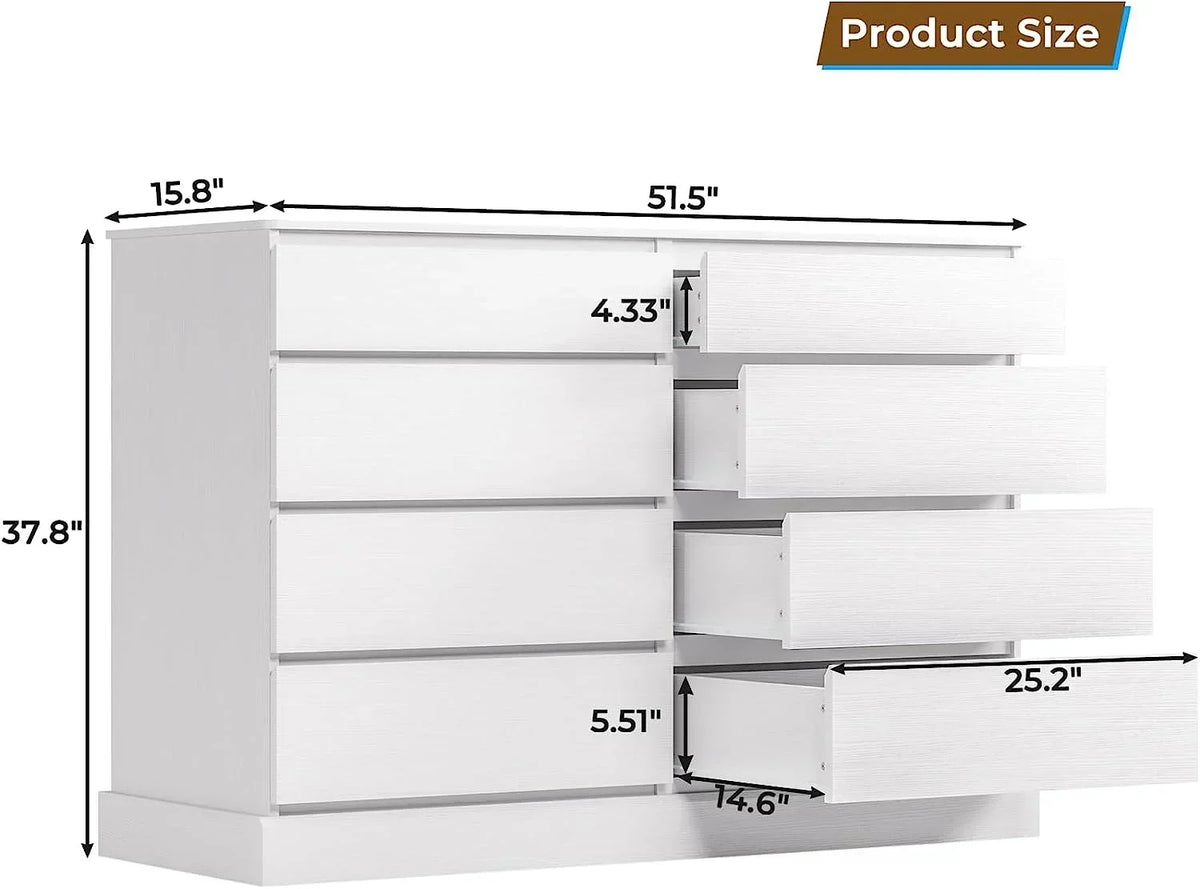2026 New8 Drawers Double Dresser Wooden Black Chest of Drawers for Bedroom, Large Storage Cabinet for Home Living Room
