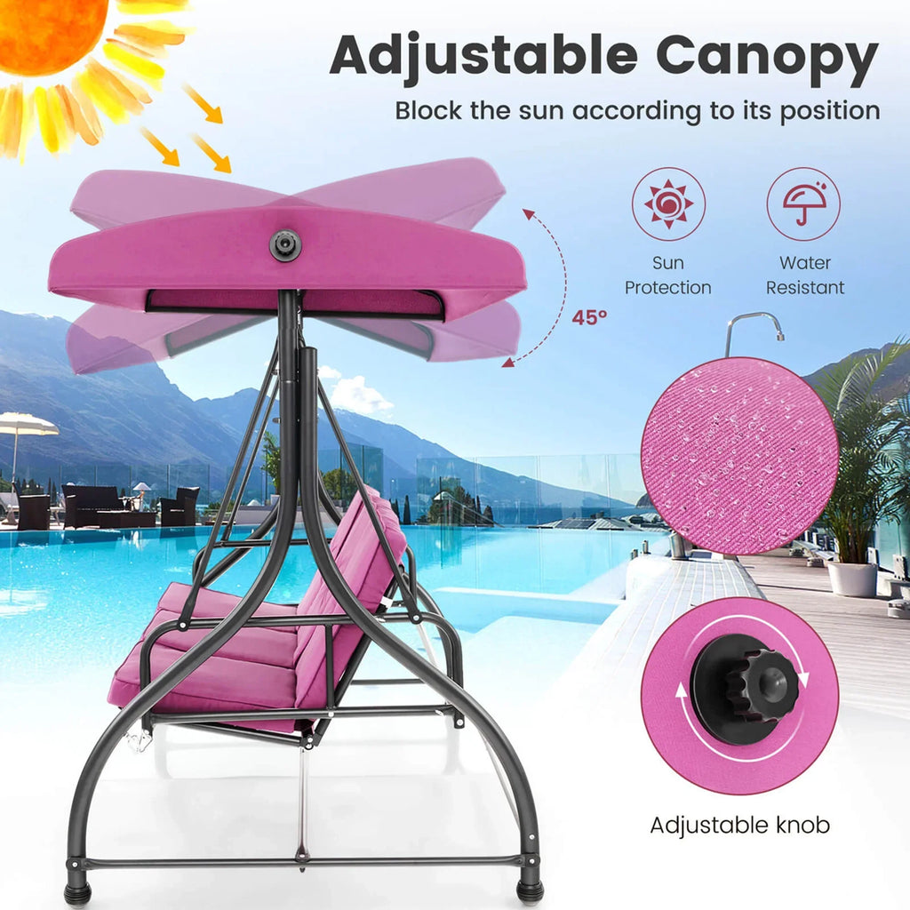 2026 NewCostway 3-Seat Outdoor Converting Patio Swing Glider Adjustable Canopy Porch Swing Black