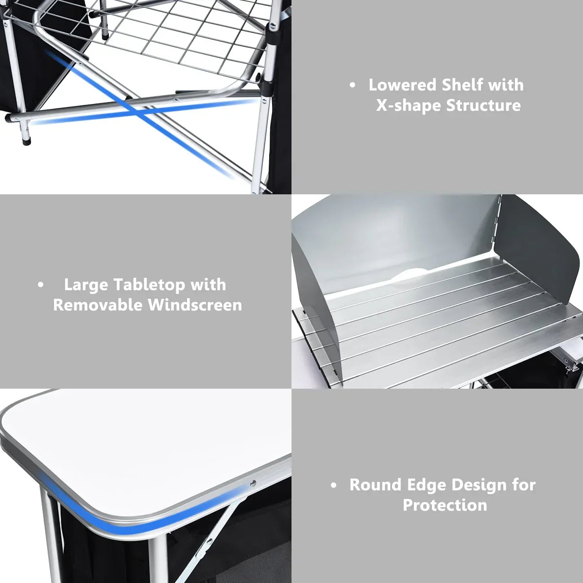 2026 NewGoplus Folding Portable Aluminum Camping Grill Table w/ Storage Organizer Windscreen Black
