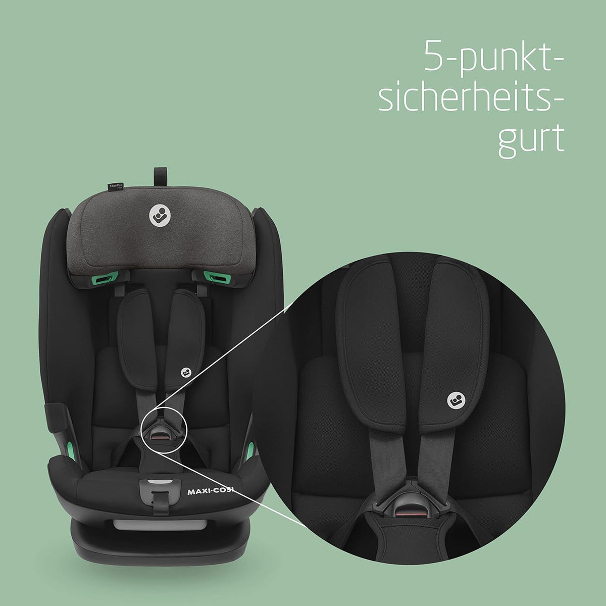 2026 Silla de coche convertible Maxi-Cosi Titan Plus i-Size, de 15 meses a 12 años (76-150 cm), protección contra impactos laterales G-CELL, 4 posiciones de reclinado, reposacabezas acolchado con espuma suave, color negro auténtico.