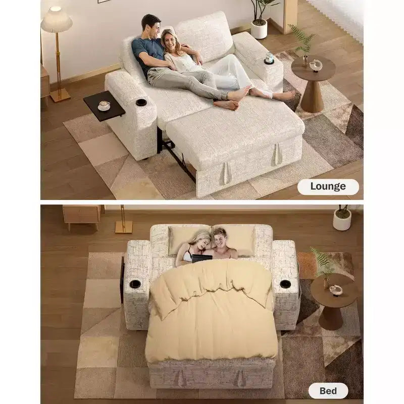 2026 Dyonery Sofá cama 4 en 1 de 65,5" con respaldos ajustables, carga USB/Type-C, portavasos y bolsillos, verde