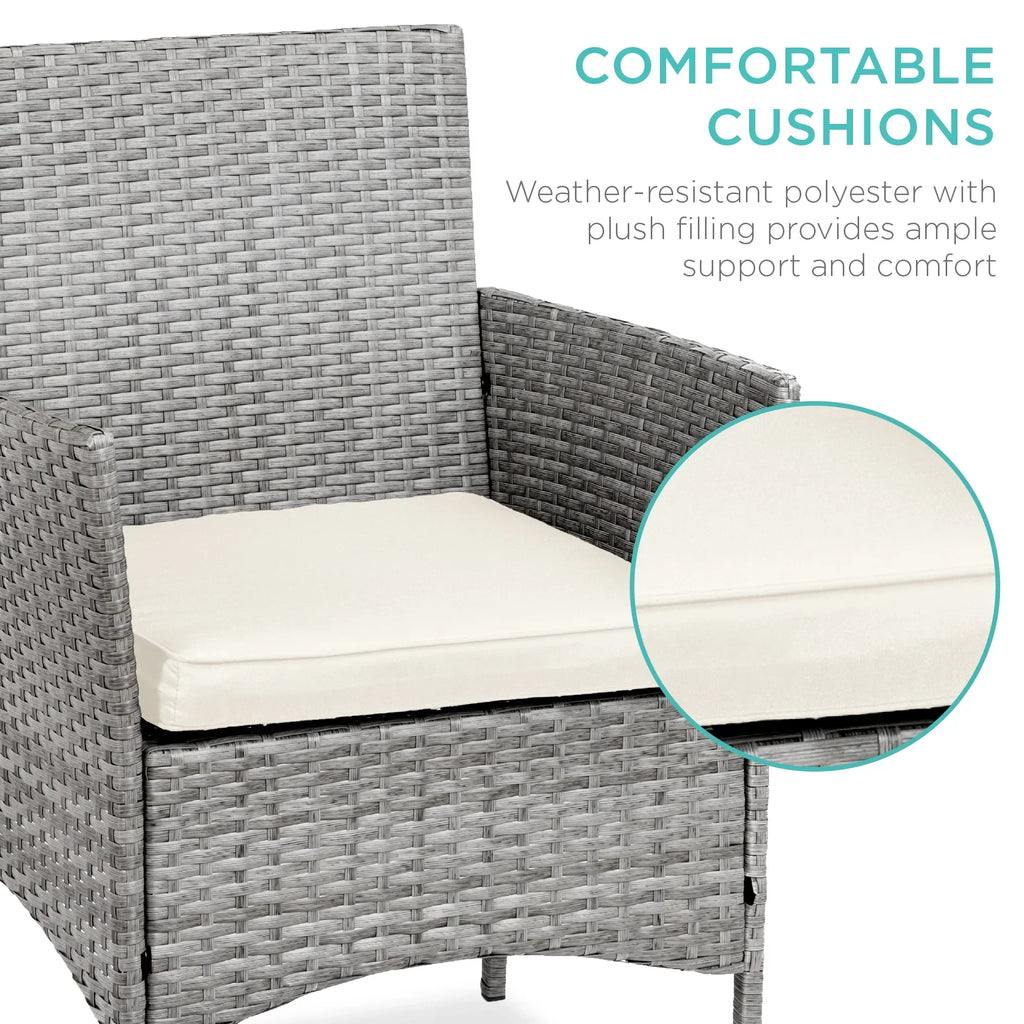 2026 NewBest Choice Products 3-Piece Outdoor Wicker Conversation Patio Bistro Set, w/ 2 Chairs, Table - Gray/Navy