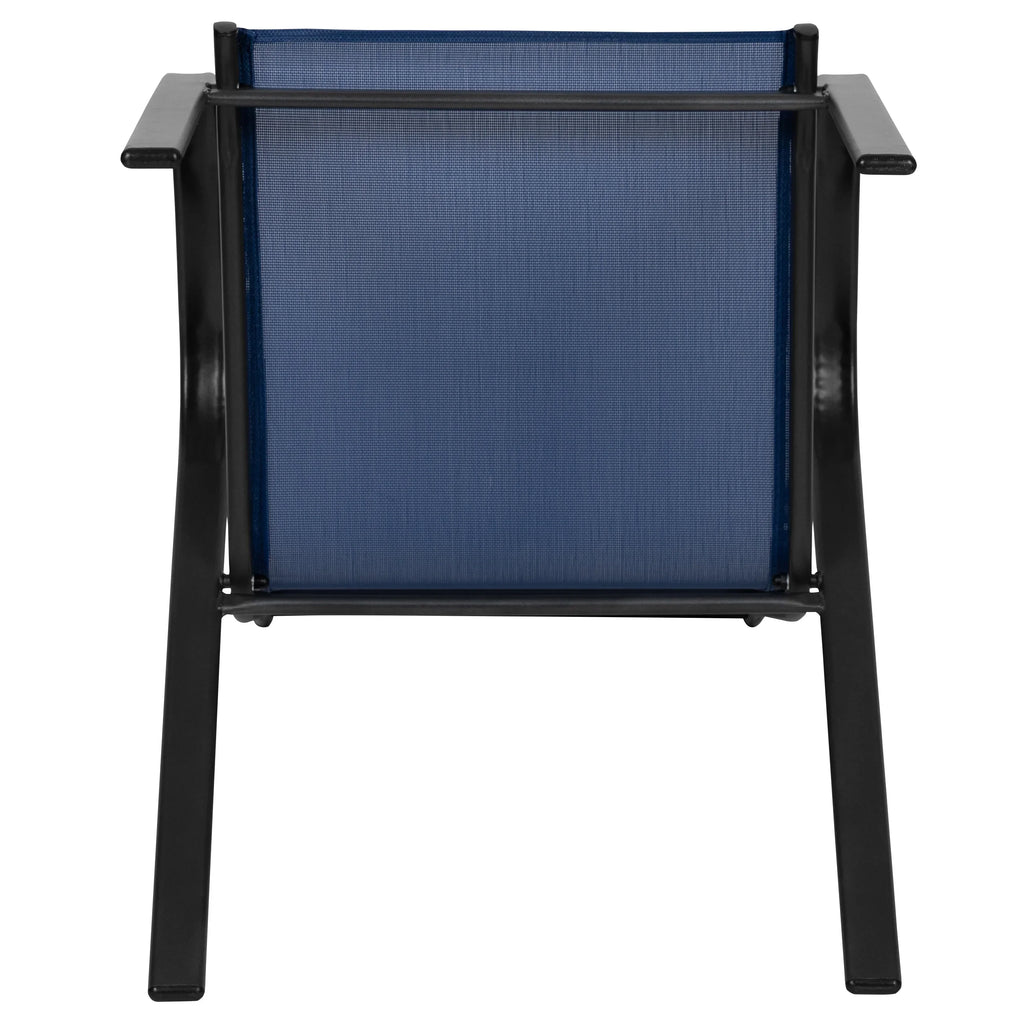 2026 NewBizChair 5 Pack Black Outdoor Stack Chair with Flex Comfort Material and Metal Frame