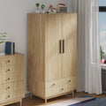 2026 NewOubayajia Wardrobe Armoire Closet, 2 Fluted Doors Wardrobe Cabinet with 3-Drawer and Hanging Rod, Wood Wardrobe Storage for Bedroom